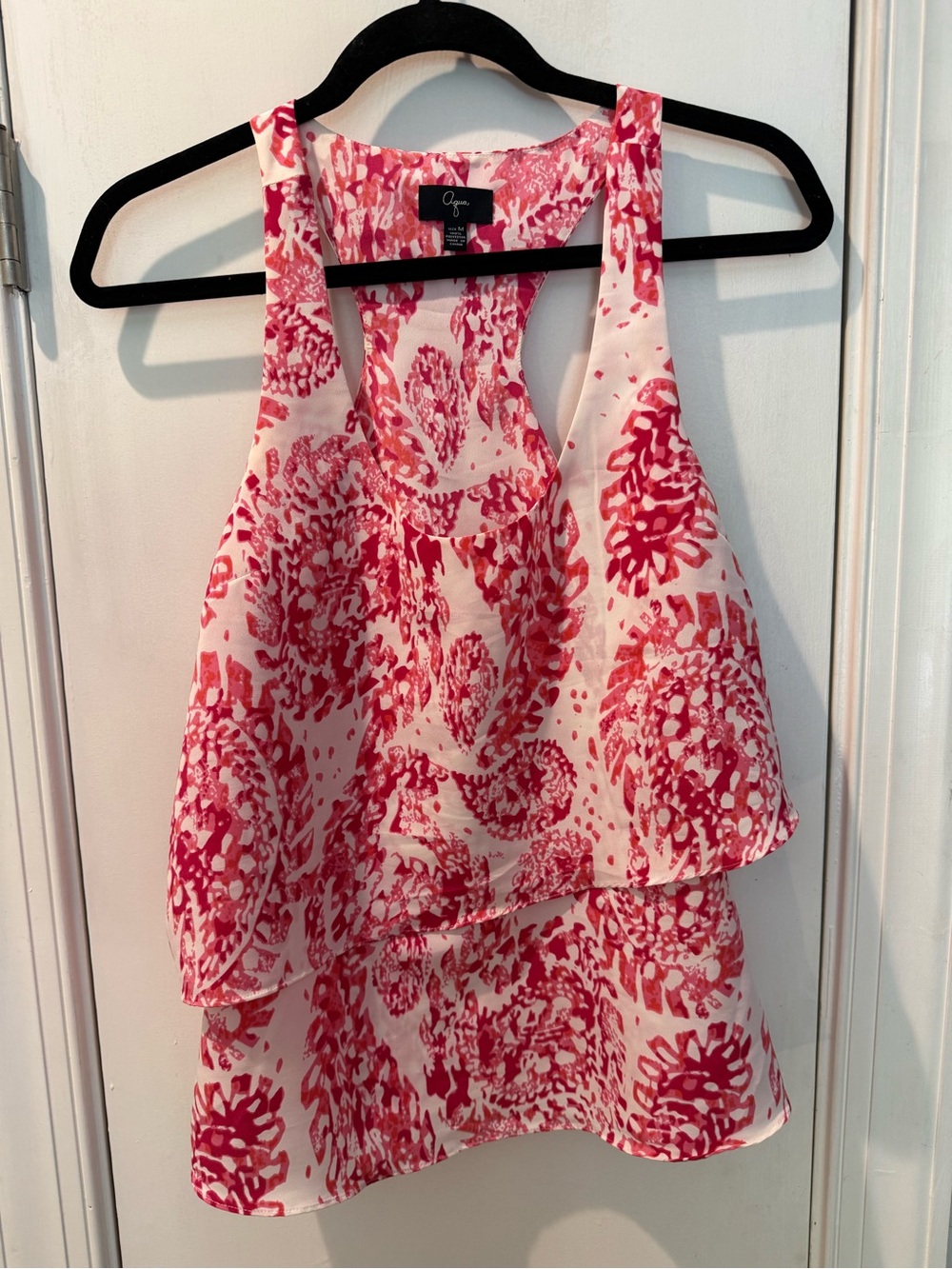 AQUA Bloomingdale's Tiered Racerback Tank - Pink Print - Size M